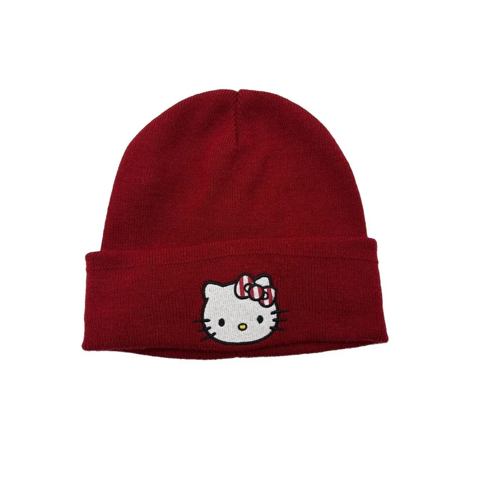 Hello Kitty Aeropostale Beanie Hat Burgundy Maroon Red Striped Bow